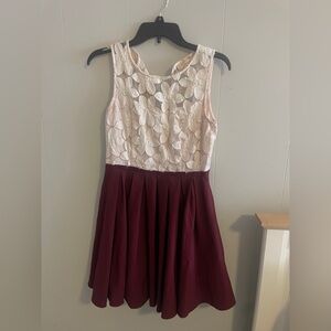 White and Burgundy Altard State Flowered Lace Dress